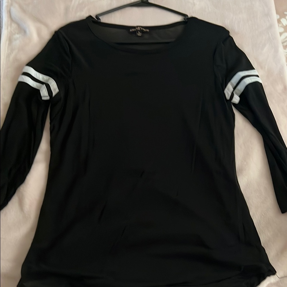 Black Long Sleeve Top with White Stripes